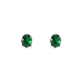 Silver Tone Emerald Green Oval Stone Clear Halo Stud Earrings view 5
