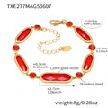 Gold Oval Czech Glass Stone Link Bracelet Multi Colors view 6
