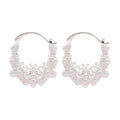 Pearl Openwork Basket Hoop Earrings in Silver Tone view 5