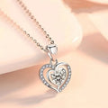 Silver Double Heart Pendant Necklace Clear Center Stone view 2