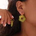 Resin Flower Doughnut Pendant Necklace And Hoop Earring Set view 1