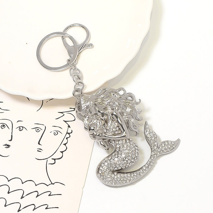 Silver Gold Rhinestone Mermaid Keychain Metal Bag Charm