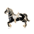 Enamel Running Horse Brooch with Crystal Tack in Three Colors view 1