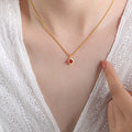 Gold Square Stone Pendant Necklace Pink Clear Blue Red view 4