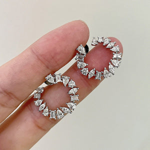 White Gold Tone Multi Cut Open Circle Stud Earrings