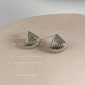 Gold And Silver Tone Ridged Shell Fan Stud Earrings In Two Colors view 7