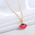 Gold Tone Semicircle Crystal Evil Eye Pendant Necklaces in Six Colors view 9