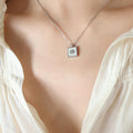 White Shell Camellia Square Pendant Necklace Stud Earrings Set view 7