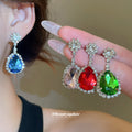 Colorful Teardrop Crystal Flower Drop Earrings Fashion Jewelry for Women view 2