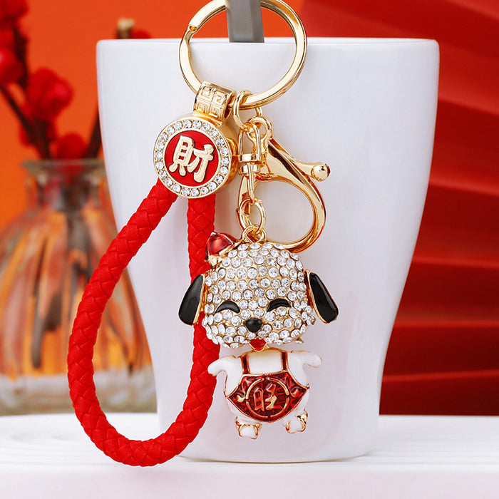 Jeweled Lucky Dog Keychains with Braided and Bare Wrist Loop Options