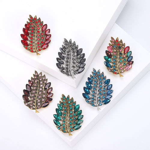 Crystal Leaf Brooch in Six Rich Color Combinations grouped product view