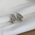 Triple Band Interlocked Geometric Stud Earrings Two Tones view 3