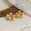 Gold Dimensional Five Petal Flower Stud Earrings Pair view 3