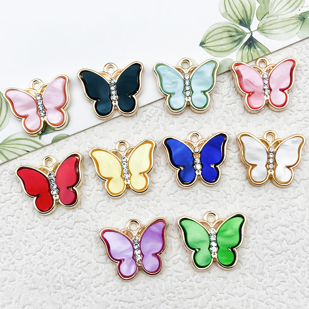 Colorful Rhinestone Acrylic Butterfly Charm Pendant for DIY Necklace Earrings Phone Strap