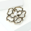 Openwork Crystal Flower Brooch with Pearl Center Decorative Clothing Pin view 3
