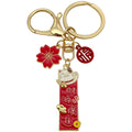 Red Fortune Tag Lucky Cat and Blossom Metal Keychain Set view 5