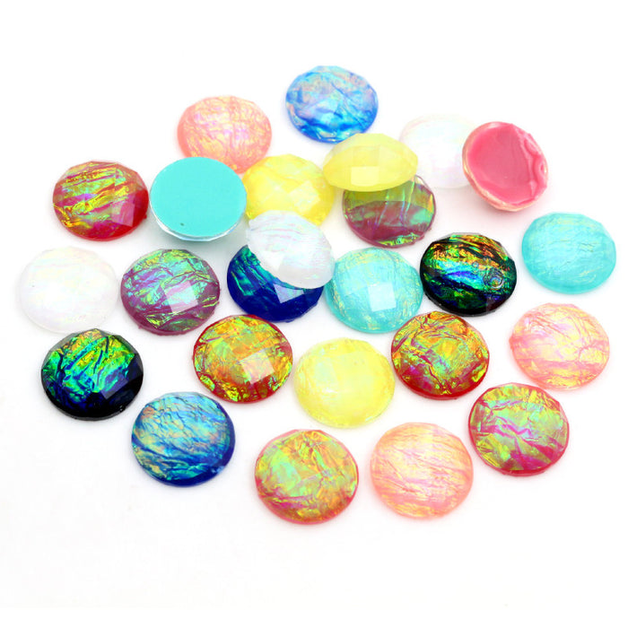 Foil Pattern Round Resin Cabochons in Seven Color Options
