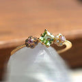 Gold Square Green Stone Ring Pink Floral Clusters Sizes 6-10 view 1