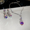 Rhinestone Heart Pendant Necklace Earring Set 3 Colors view 8