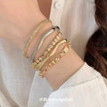 Hex CZ Chain Pearl Link Wavy Open Cuff Bracelets 4 Styles view 1