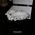 Silver Tone Open Floral Lattice Hinged Bangle With Clear Crystal Flowers view 2