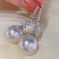 White Gold Tone Crystal Flower Pearl Drop Earrings view 2