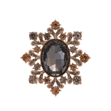 Brown Black Flower Crystal Metal Brooch Pin for Jackets and Lapels