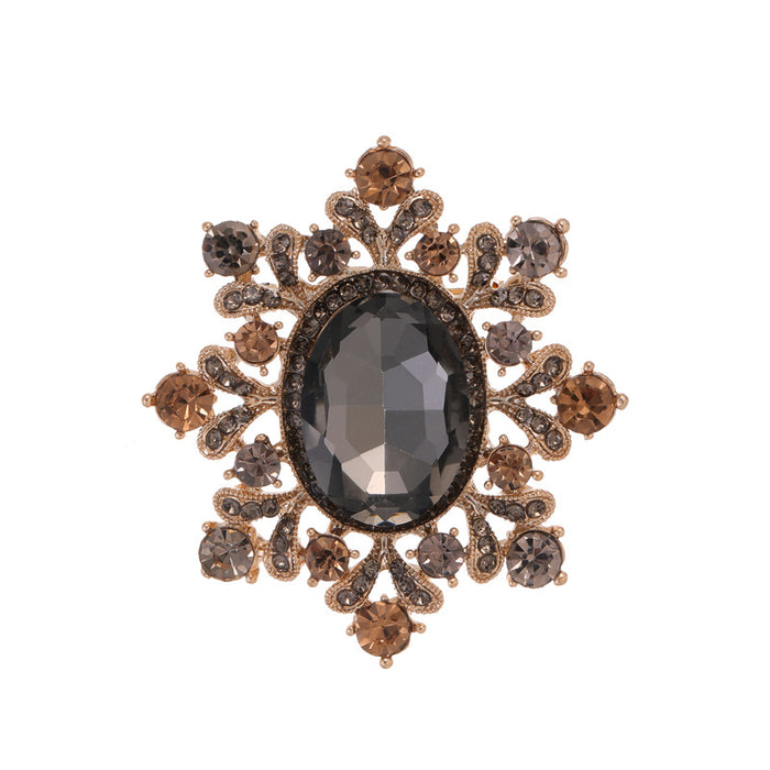 Brown Black Flower Crystal Metal Brooch Pin for Jackets and Lapels