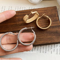 Textured Round Hoop Earrings in Gold and Silver Tone view 4
