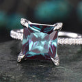 Silver Tone Square Blue CZ Four-Prong Pave Band Ring view 2