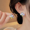 Pastel Crystal Flower Stud Earrings with Yellow Centers view 2