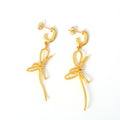 Bow Knot Drop Earrings Rhinestone Huggie Titanium Steel Gold view 5