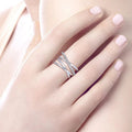 Silver Tone Multi Band Crisscross Clear Pavé Ring Sizes 6-10 view 3