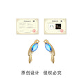 Gold Blue Zircon Bird Stud Earrings Pair Jewelry Set view 3
