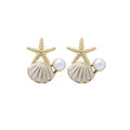 Starfish Shell and Pearl Look Cluster Stud Earrings view 5