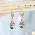 Gold Tone Crystal Flower Huggie Drop Earrings in Two Colors view 4