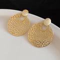 Round Filigree Metal Drop Stud Earrings in Two Tones view 6