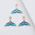 Gold Tone Blue Enamel Whale Tail Pendant Charm with Loop view 2