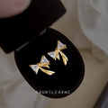 Gold Tone Clear Crystal Triangle Bow Stud Earrings view 6