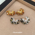Beaded C Hoop Earrings in Gold and Silver Tone Colorways view 2