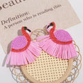 Beaded Flamingo Earrings With Pink Raffia Fringe Skirt view 3