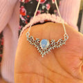 Antique Silver Antler Opalescent Pendant Necklace with Polished Metal Finish view 3