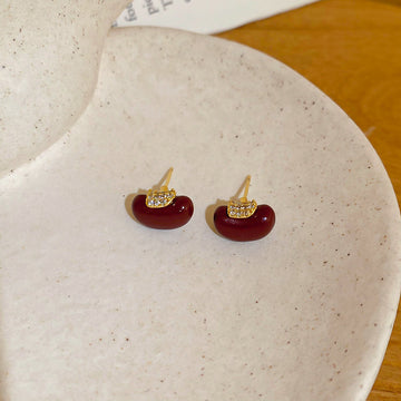 Gold Red Apple Necklace Stud Earrings Jewelry Two Styles