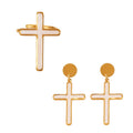 White Shell Cross Pendant Ring Earrings Stainless Steel Set view 5