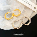 Textured Gold Tone C Hoop Stud Earrings with Crystal Accents view 3
