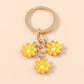 Enamel Daisy Flower Keychain with Three Charms on Split Key Ring view 7