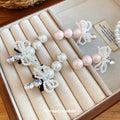 Pearl Triple Bead Bow Rhinestone Duckbill Hair Clips view 2