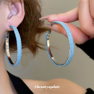Denim Wrapped Hoop Earrings in Two Blue Shades Jewelry