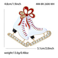 White Double Ice Skate Brooch With Red Bow and Crystal Blades view 5