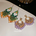 Ornate Crystal Fan Drop Earrings With Beaded Fringe view 3